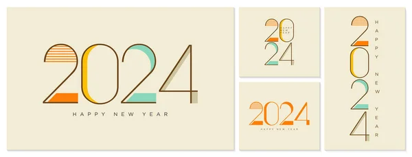 2024 Celebrazione Nuovo Anno Con Colorazione Semplice Numeri Unici — Vettoriale Stock