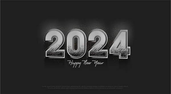 Mutlu Yıllar 2024 Basit Işık Efektleri Içeren Siyah Beyaz Bir — Stok Vektör