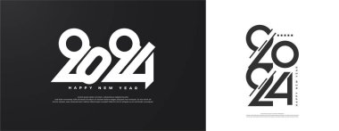 2024 yılının yeni yıl bayrağı için karmaşık efektler olmadan eşsiz ve basit sayılar.