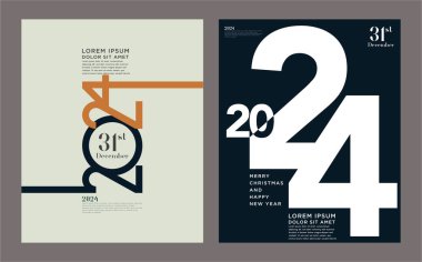 2024 yıllık rapor şablonu tasarımı, Typography düz tasarımı. 2024 Trends iş günlüğü umutla 2024 'ü kapsıyor. Broşür tasarım şablonu, afiş. Vektör resmi