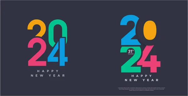 Yeni Yıl 2024 Basit Temiz Tasarım Afişler Posterler Veya Takvimler — Stok Vektör