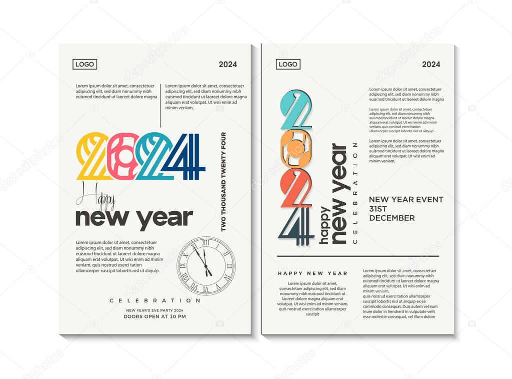 An event welcoming the new year 2024 with a simple and meaningful cover. with colorful 2024 new year numbers and classic style.