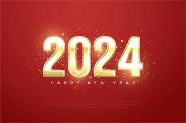 Mutlu yıllar 2024, ışık efektiyle çok güzel ve parlak bir sayı konseptiyle. 2024 numara tasarımı.