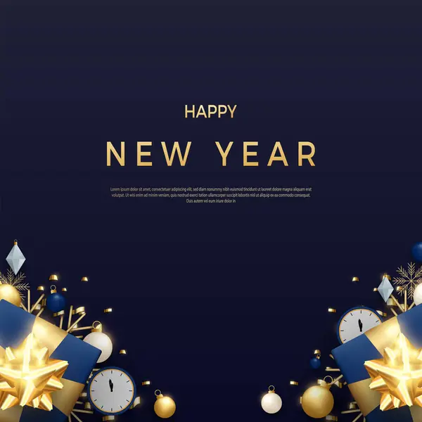 Vector Feliz Año Nuevo Con Cinta Caja Regalo Brillo Oro — Archivo Imágenes Vectoriales