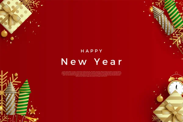 Vector Feliz Año Nuevo Con Fuegos Artificiales Celebración Realista — Archivo Imágenes Vectoriales