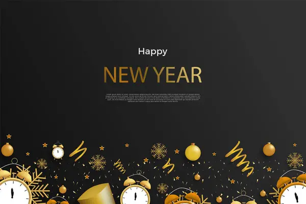 Vector Feliz Año Nuevo Con Decoración Del Reloj Dulce — Archivo Imágenes Vectoriales