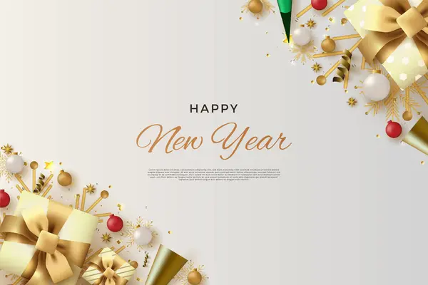 Vector Feliz Año Nuevo Con Caja Regalo Blanca Realista — Archivo Imágenes Vectoriales