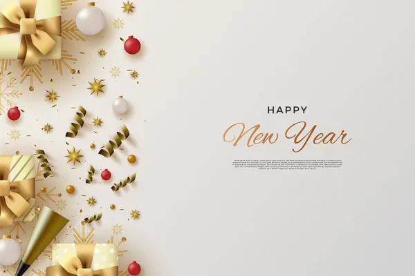 Vector Ευτυχισμένο Νέο Έτος Όμορφη Κορδέλα Ρολό — Διανυσματικό Αρχείο