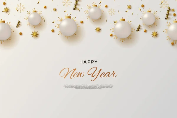 Yıldızlarla Süslenmiş Beyaz Ampulle Mutlu Bir Yeni Yıl Geçir — Stok Vektör