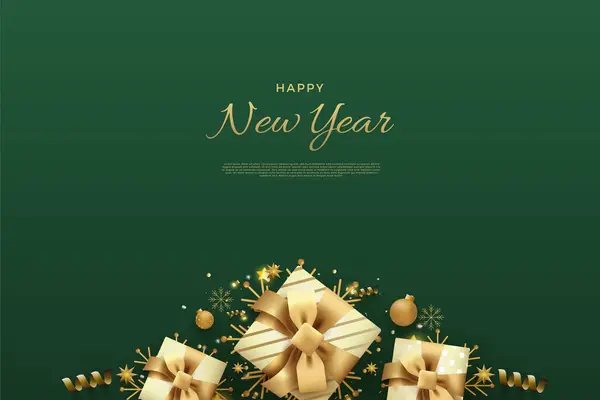 Διάνυσμα Ευτυχισμένο Νέο Έτος Στο Πράσινο Φόντο Και Διακόσμηση Των — Διανυσματικό Αρχείο
