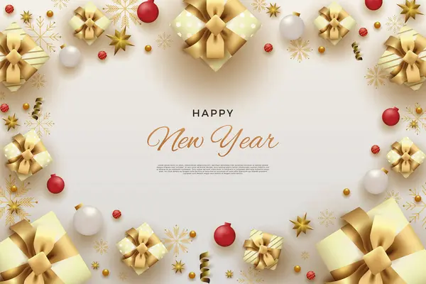 祝您新年快乐 有甜蜜的白球 — 图库矢量图片