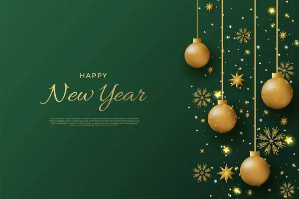 Vector Feliz Año Nuevo Con Bombilla Oro Colgante — Vector de stock