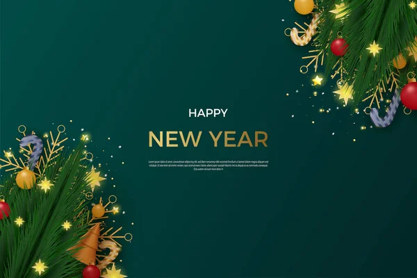 Vektor Šťastný Nový Rok Krásným Zeleným Stromem — Stockový vektor