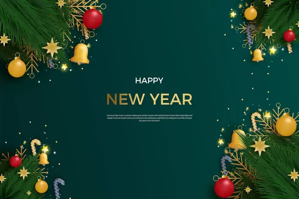 Vecteur Heureux Nouvelle Année Avec Doux Des Ampoules Rouges — Image vectorielle