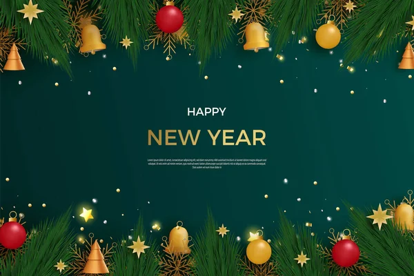 Vector Feliz Año Nuevo Con Árbol Verde Realista Con Estrellas — Archivo Imágenes Vectoriales