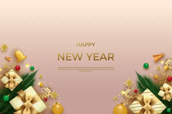 Vektor Šťastný Nový Rok Realistickými Různé Velikosti Dárkové Krabice — Stockový vektor