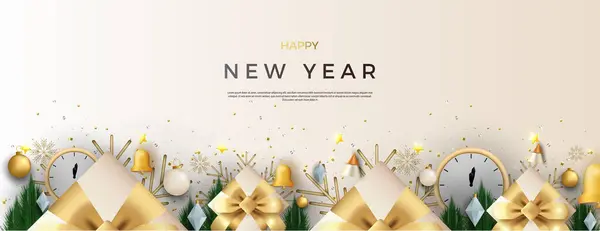 Vector Frohes Neues Jahr Mit Goldenem Glockenornament — Stockvektor