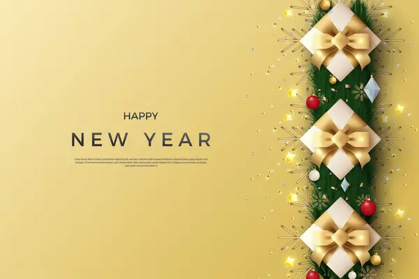 Vector Feliz Año Nuevo Con Brillo Oro Brillante Estrellas — Archivo Imágenes Vectoriales