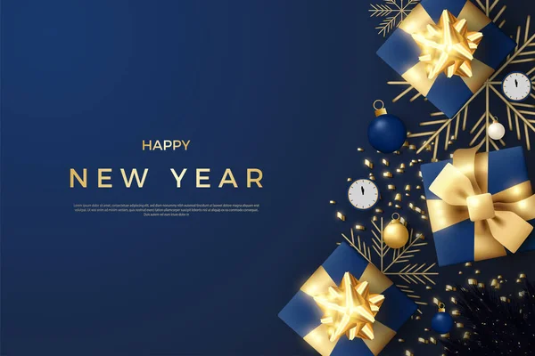 Vector Ευτυχισμένο Νέο Έτος Λαμπερό Κορδέλα Δώρο — Διανυσματικό Αρχείο