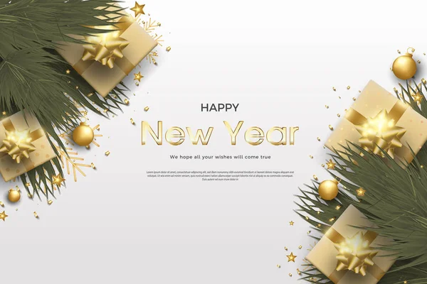Vector Ευτυχισμένο Νέο Έτος Ρεαλιστική Και Όμορφη Χρυσή Λάμπα — Διανυσματικό Αρχείο