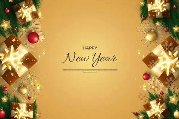 Διάνυσμα Όμορφο Νέο Έτος Φόντο Ρεαλιστική Διακόσμηση Κουτί Δώρου — Διανυσματικό Αρχείο
