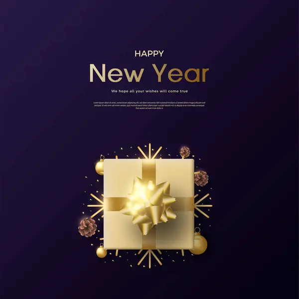 Vektor Šťastný Nový Rok Realistický Jeden Dárek Box Dekorace — Stockový vektor
