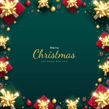 Gerçekçi yeşil ve kırmızı süslemeleri olan güzel bir Noel arkaplanı