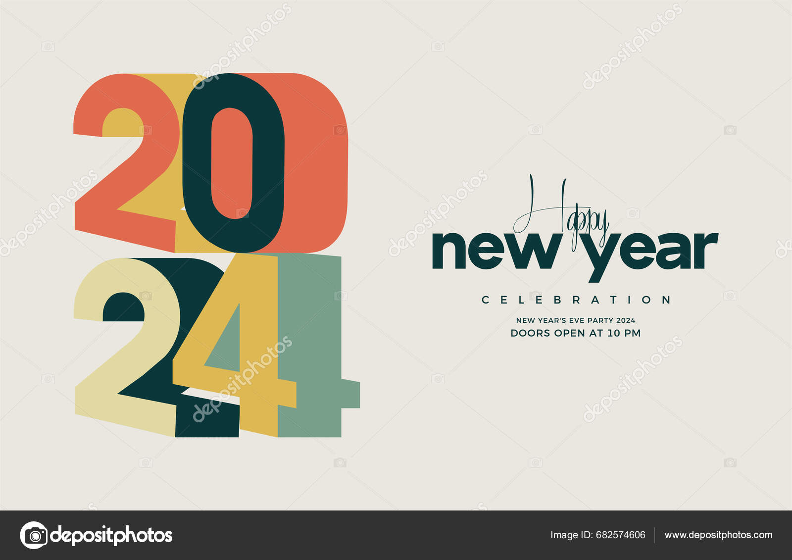 2024 Annual Number Design Colorful New Year 2024 2024 Vector Stock