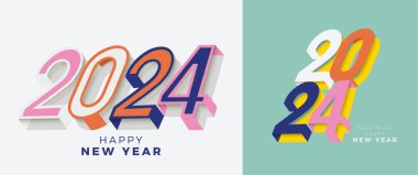 Yeni yıl 2024 tasarımı. Renkli ve güzel bir sayı dizaynıyla. 2024 yeni yıl vektör prim tasarımı. Broşür, afiş ve el ilanları için.