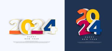 Renkli ve benzersiz mutlu yeni yıl 2024 tasarımı. 3D vektör tasarımlı. Mutlu ve şenlikli bir 2024 Yeni Yıl Kutlaması için premium tasarım.