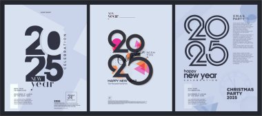 Mutlu yıllar 2025 tasarımı. 2025 'e özel sayılarla selamlama ve kutlamalar için ayarlandı. 2025 bayrak, poster ve şablon için kutlama tasarımı.