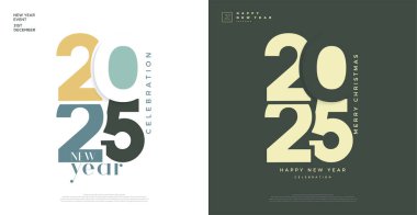 2025 Yeni Yıl Kutlaması. 2025 Yeni Yıl Kutlama Tasarımı ve mutlu bir konsept. 2025 yeni yıl takvimi, poster ve tebrik kartı tasarımı için vektör premium tasarımı.