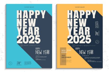 Mutlu yıllar 2025. Yeni yıl 2025 poster tasarımı ve basit ve mutlu bir konsept. 2025 yılbaşı posteri. 2025 vektör premium tasarımı.