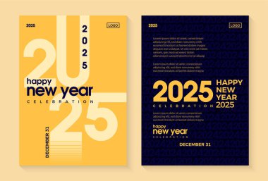 Basit Mutlu Yıllar 2025 poster tasarımı. Yeni yıl 2025 kutlama posteri. Farklı ve basit bir tasarım. 2025 tarihli afişler, afişler, el ilanları ve sosyal medya paylaşımları için vektör prim tasarımı.