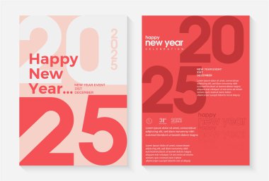 Mutlu yıllar 2025. Takvimler, posterler, el ilanları ve sosyal medya paylaşımları için poster tasarımı. Retro vektör premium tasarımı. 2025 poster tasarımı.