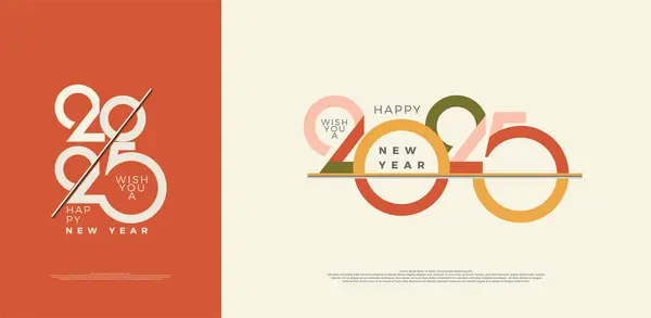 Колекція Дизайнів Happy New Year 2025 Унікальною Ретро Концепцією Кольоровими Векторна Графіка