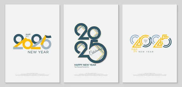 Συλλογή 2025 Πρωτοχρονιάτικες Αφίσες Διανυσματικού Σχεδιασμού Λευκό Φόντο Κομψούς Αριθμούς Εικονογράφηση Αρχείου