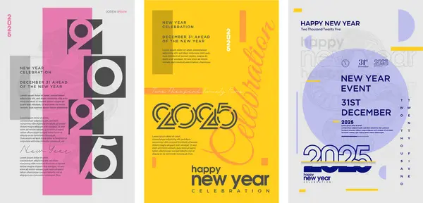 Τρεις Σειρές Από Αφίσες Ευτυχισμένο Νέο Έτος 2025 Απλός Σχεδιασμός Διάνυσμα Αρχείου
