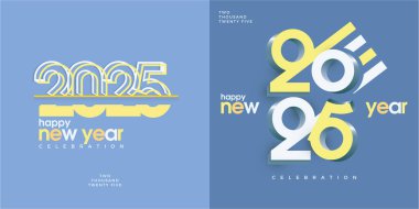 Mutlu yıllar 2025 Tasarımları. Eşsiz ve nadir sayıdaki tasarımlar. 2025 Yeni Yıl takvimi, poster ve kapak tasarımı için vektör premium tasarımı.