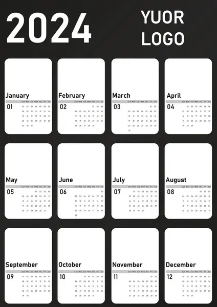 Календарь 2024 Год Шаблон Векторного Дизайна Понедельник Начинается Неделя — стоковый вектор
