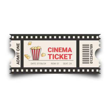 Vektör illüstrasyon bilet şablonu. Sinema, tiyatro, festival, kumarhane, konser, oyun, parti.