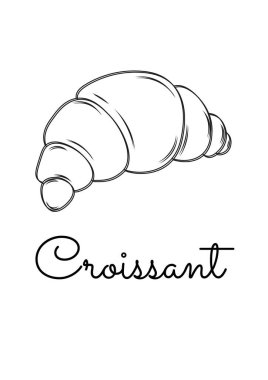 Pastaneler ya da menüler için ayçöreği elle çizilmiş. Kruvasan tasviri ikonu. Vektör illüstrasyonu.