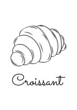 Pastaneler ya da menüler için ayçöreği elle çizilmiş. Kruvasan tasviri ikonu. Vektör illüstrasyonu.