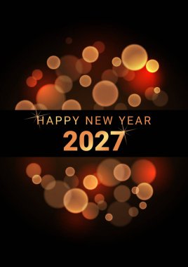 Happy New Year 2027 Greeting on Black Background with Bokeh Lights clipart