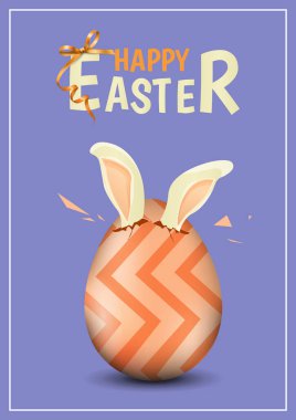 Orange Easter Egg with Bunny Ears and Happy Easter Text clipart