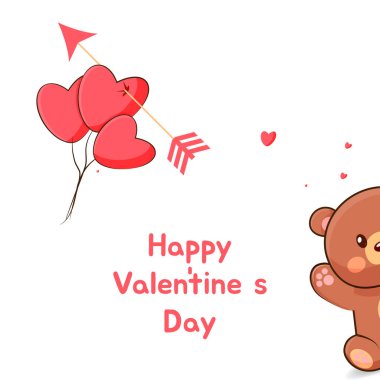 Funny Bear Holding Heart-Shaped Balloons with 