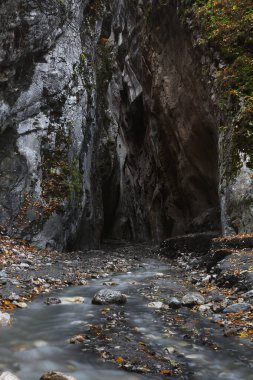 Dağ nehri manzarası, doğa, seyahat konsepti, Dağıstan kanyonu.
