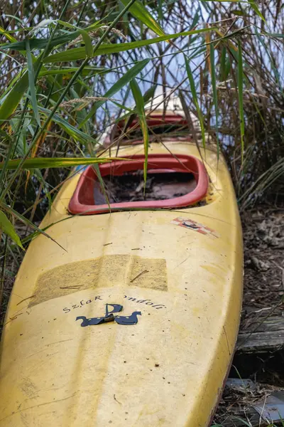 Vecchio Kayak Giallo Nel Bosco Mezzo Lago — Foto Stock