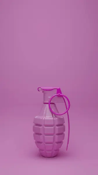 Dikey illüstrasyon, barışı sembolize eden pembe bir el bombası gösteriyor. İllüstrasyon reklam ve diğer ihtiyaçlar için kullanılabilir. 3 boyutlu görüntüleme. Azami çözünürlük 8K.