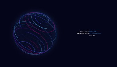 Parlak bir küre tasvir eden soyut koyu mavi arkaplan.